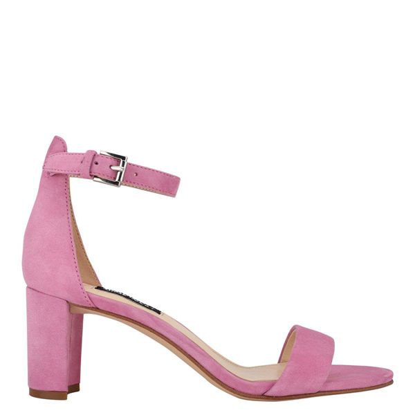 Nine West Pruce Ankle Strap Block Heel Pink Heeled Sandals | South Africa 03A26-4S32
